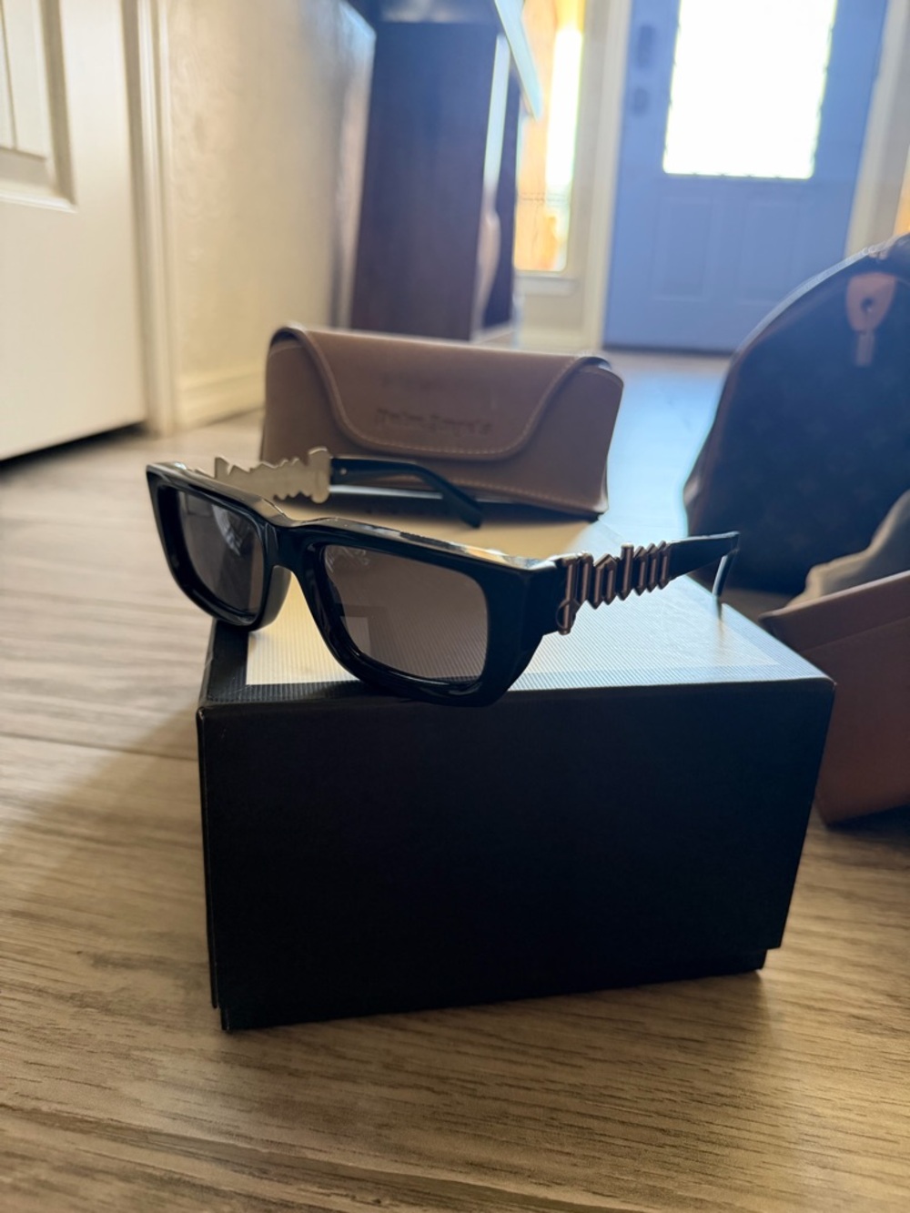 Palm Angels Black Sunglasses with Silver Logo Accent